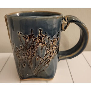 Colleen Deiss Coffee Mug Cup Blue Floral Pressed Flowers Handmade Slab Pottery